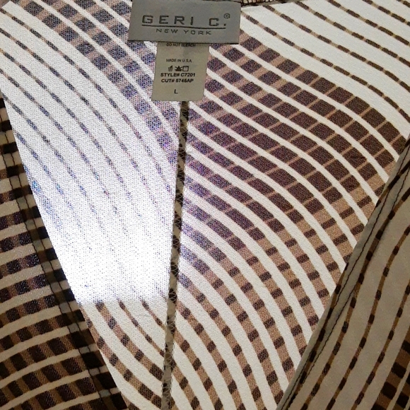 Geri C. New York Striped Faux Wrap Dress Brown Cream VTG 90s M/L - Picture 6 of 15